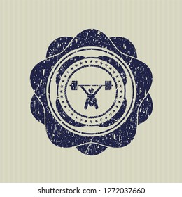 Blue snatch, weightlifting icon inside grunge seal