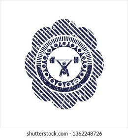 Blue snatch, weightlifting icon inside distress grunge seal