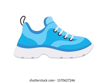 Blue sneaker isolated flat vector, modern trendy sport shoes.