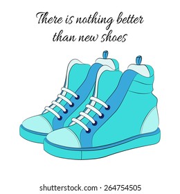 Blue sneakers with laces, vector illustration