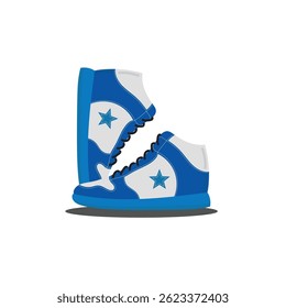Blue Sneakers with Star Design in Flat Style, Cartoon Sport Shoes Vector Illustration