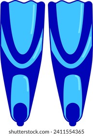 Blue snorkeling fins isolated on white. Scuba diving equipment for underwater activity vector illustration.