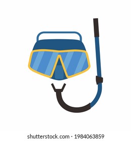 Blue snorkeling glass for diver in flat element style isolated on white background.