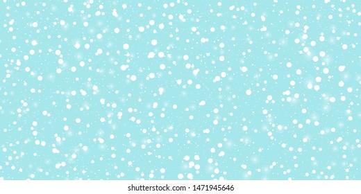 Blue snow background. Winter sky. Merry Christmas. Light blue space background. New year. Cold season. Falling snow.