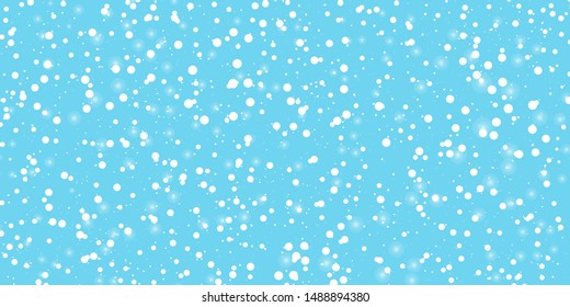 Blue snow background. Winter sky. Merry Christmas. Light blue space background. New year. Cold season. Falling snow.