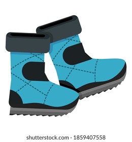 Blue snow boots vector illustration. Winter stuff to protect for cold weather concept icon