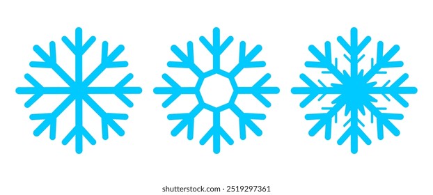 Conjunto de iconos de Vector de copos de nieve azul, ilustración congelada, congelación aislada, Elementos gráficos de símbolos de nieve para decoración y patrón, stock de Vector (editable)