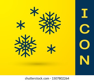 Blue Snow icon isolated on yellow background.  Vector Illustration