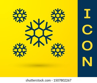Blue Snow icon isolated on yellow background.  Vector Illustration