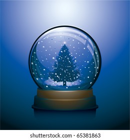 Blue snowdome with christmas tree within christmas background