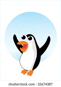 fondo de nevada azul con pequeño pingüino