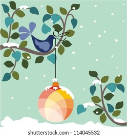 blue snowflake background with christmas hanging decorations