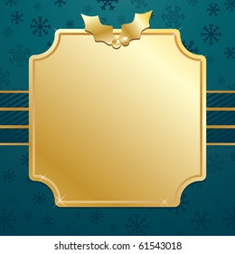 blue snowflake background with gold plaque ready for text