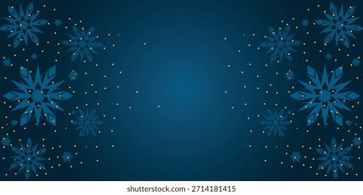 Blue Snowflake Background with Golden Dots Winter Festive Pattern