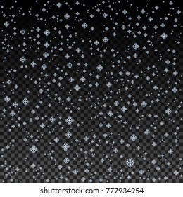 Blue Snowflake background vector. Christmas snow fall decoration effect. Transparent pattern.