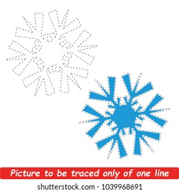 Blue Snowflake to be traced only of one line, the tracing educational game to preschool kids with easy game level, the colorful and colorless version.