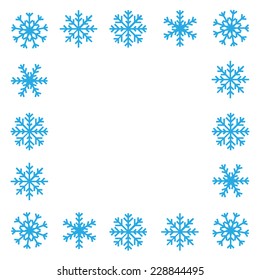 Blue snowflake border on white background