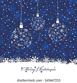 blue snowflake Christmas background with hanging decorations, eps 10 format