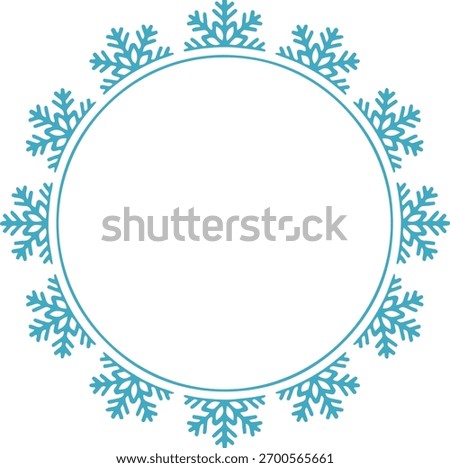 Blue snowflake circle frame, winter holiday border flat vector design