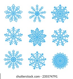 Blue snowflake collections isolated on white, vector