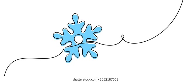 Copo de nieve azul conectado por una línea caprichosa. Ilustración vectorial perfecta para proyectos y decoraciones de temática invernal.