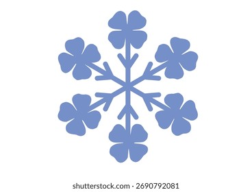 Um desenho de floco de neve azul com seis pontos, cada um terminando em uma forma de trevo.