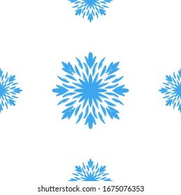 Doodle azul de copo de nieve sin fisuras sobre fondo blanco. Dibujar a mano elementos de invierno y símbolo para tarjetas de vacaciones, impresiones, eventos, papel de envoltura y textiles. Diseño vectorial de Doodle para el hogar y los textiles