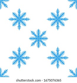Blaues Schneeflocken-Doodle nahtloses Muster auf weißem Hintergrund. Handziehen Winterelemente und Symbol für Feiertage, Druck, Events, Packpapier und Textilien. Doodle-Vektorillustration-Design für Haushalt und Textilien
