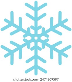 Blue snowflake flat icon isolated on white background.