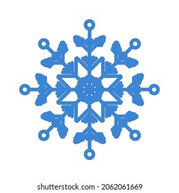 Blue Snowflake. Flat style.  Symbol of winter, Christmas, New Year holiday.Blue silhouette  on white background. Vector illustration.