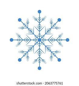 Copo de nieve azul. Estilo plano. Símbolo de invierno, Navidad, vacaciones de Año Nuevo. Silueta azul sobre fondo blanco. Ilustración vectorial.