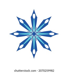 Blue Snowflake. Flat style.  Symbol of winter, Christmas, New Year holiday. Blue silhouette  on white background. Vector illustration.