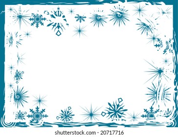 marco de copo de nieve azul sobre fondo blanco