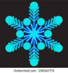 Blue snowflake (gradient)  isolated on black background.Vector