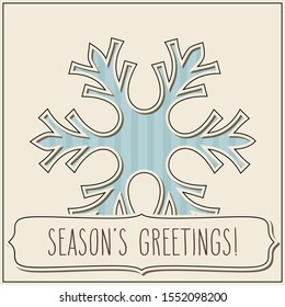 Blue snowflake and hand written Christmas greetings. Winter holidays vector vintage illustration.