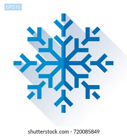 Blue snowflake icon in flat style on white background. Vector winter design element for you Christmas project