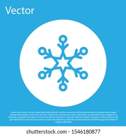 Blue Snowflake icon isolated on blue background. White circle button. Vector Illustration