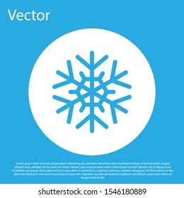 Blue Snowflake icon isolated on blue background. White circle button. Vector Illustration