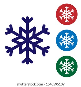 Blue Snowflake icon isolated on white background. Set color icons in circle buttons. Vector Illustration