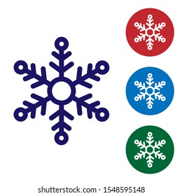 Blue Snowflake icon isolated on white background. Set color icons in circle buttons. Vector Illustration