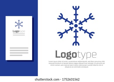 Icono de copo de nieve azul aislado en fondo blanco. Elemento de plantilla de diseño de logotipo. Ilustración vectorial