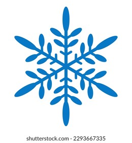 Icono de copo de nieve azul aislado en fondo blanco (transparente). Elemento de diseño sencillo para las vacaciones de invierno, Año Nuevo, símbolo temático de Navidad. Ilustración del vector 
