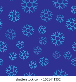 Blue Snowflake icon isolated seamless pattern on blue background.  Vector Illustration