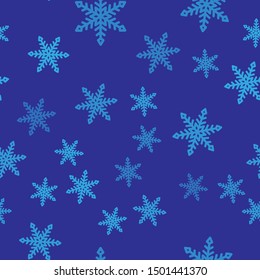 Blue Snowflake icon isolated seamless pattern on blue background.  Vector Illustration