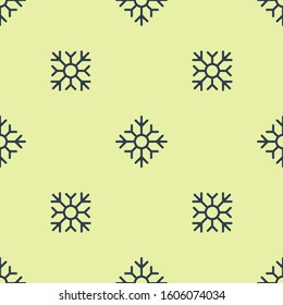Blue Snowflake icon isolated seamless pattern on yellow background. Merry Christmas and Happy New Year.  Vector Illustration