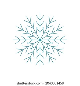 Blue snowflake. Icon logo design. Ice crystal winter symbol. Template for winter design. Isolated vector illustration .