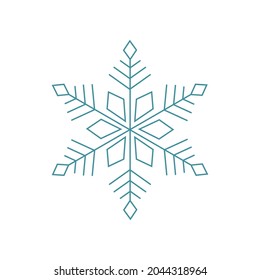 Blue snowflake. Icon logo design. Ice crystal winter symbol. Template for winter design. Isolated vector illustration