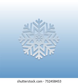Blue snowflake icon on a blue background. Three-dimensional object