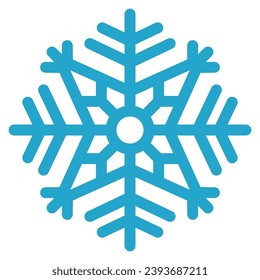 Icono de copo de nieve azul sobre fondo blanco. Elemento vector