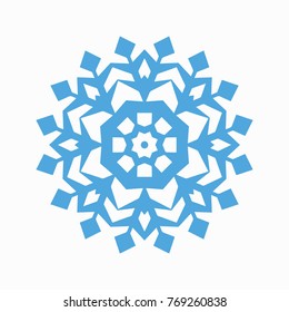 Blue snowflake icon on white isolated background
